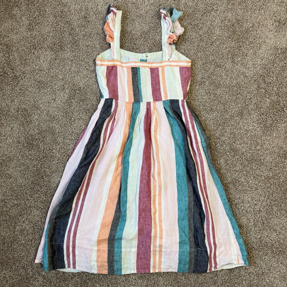J Crew 100% Linen Cottagecore Romatic Twee Spring Midi Dress Ruffle Lined Sz 4 - Picture 2 of 5